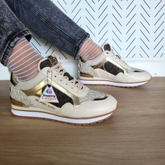 ❤️MK WILMA Women's Trainer Sneaker 6 Monogram Gold Brown Casual Lifestyle Shoes - Picture 4 of 11